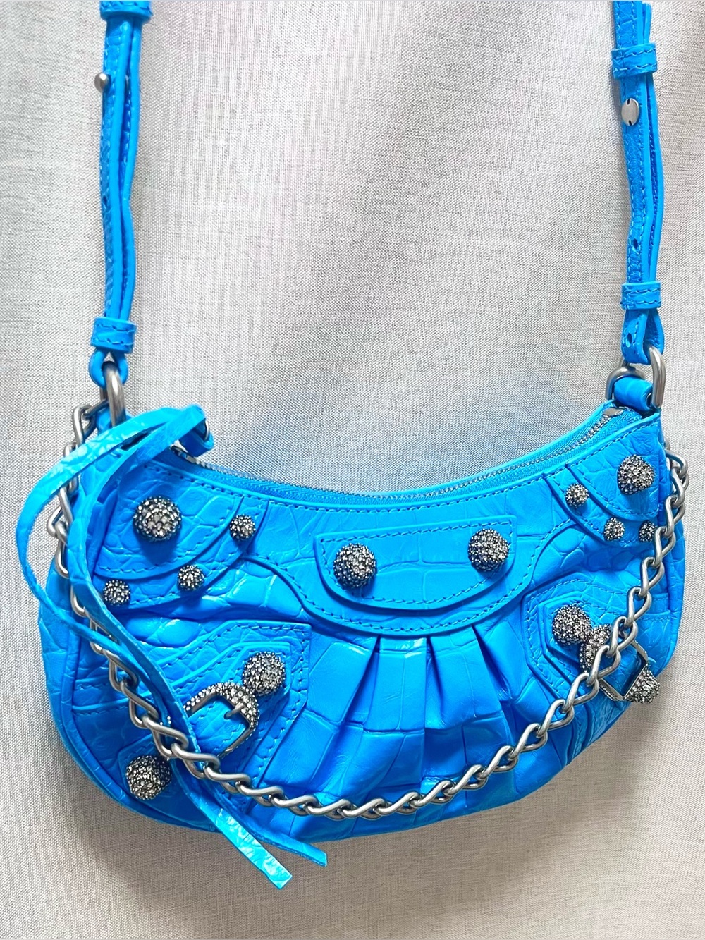 $2350 Balenciaga Mini Le Cagole Chain Bag with Crystal Hardware, 695814
